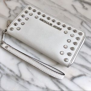Michael Kors White Studded Wristlet Wallet